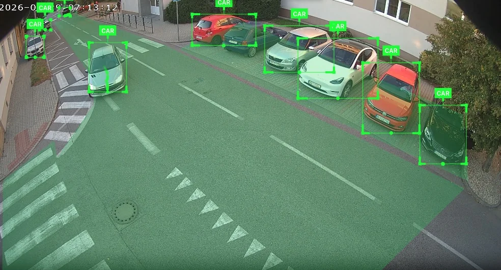 A junction in Svätý Jur seen from a fixed camera, with the analysed area marked