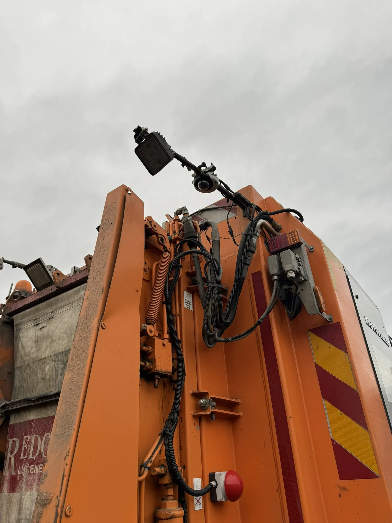 The camera unit on the rear of a waste collection vehicle